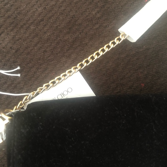 Jimmy Choo Black Velvet and Glitter Shoulder Bag with Gold Chain